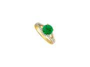 Fine Jewelry Vault UBUNR50663Y14CZE Emerald CZ Engagement Ring With Split Shank in 14K Yellow Gold 52 Stones