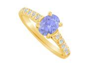 Fine Jewelry Vault UBUNR82901Y148X6CZTZ Oval Shaped Tanzanite CZ Ring in 14K Yellow Gold 10 Stones