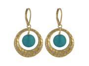 Dlux Jewels Turquoise 10 mm Round Faceted Semi Precious Stone Two Tone Gold Plated 23 mm Round Ring with Cubic Zirconia 39 mm Long Lever Back Earrings