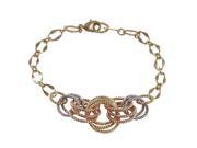 Dlux Jewels Tri Color Brass with Open Circles Link Bracelet 8.5 in.