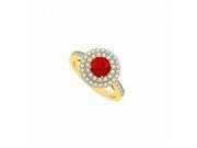 Fine Jewelry Vault UBUNR83879Y14CZR Halo Ruby Double Circle CZ 14K Yellow Gold Round Engagement Ring 48 Stones