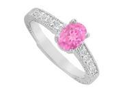 Fine Jewelry Vault UBUNR82898W149X7CZPS Oval Pink Sapphire CZ Ring in 14K White Gold 4 Stones