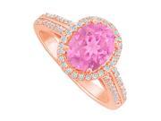 Fine Jewelry Vault UBUNR84418P149X7CZPS Oval Shaped Pink Sapphire CZ Halo 14K Rose Gold Ring 76 Stones