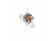 Fine Jewelry Vault UBNR84658AGCZSQ Smoky Quartz CZ Halo Engagement Ring in Sterling Silver 15 Stones