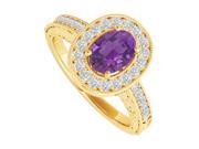 Fine Jewelry Vault UBNR84512Y149X7CZAM Oval Amethyst CZ Engagement Ring in 14K Yellow Gold 32 Stones