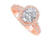 Fine Jewelry Vault UBNR84418P149X7CZ Oval Shaped CZ Halo 14K Rose Gold Ring