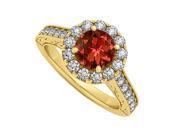 Fine Jewelry Vault UBNR50656Y14CZGR Halo Engagement Ring With Garnet CZ in 14K Yellow Gold 1.50 CT TGW 28 Stones