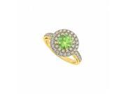 Fine Jewelry Vault UBNR84598Y14CZPR Peridot Double Circle of CZ 14K Yellow Gold Round Halo Engagement Ring 20 Stones