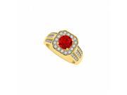 Fine Jewelry Vault UBUNR83713AGVYCZR Square Halo Three Rows CZ Round Ruby Fashion Ring 16 Stones