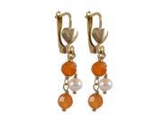 Dlux Jewels Orange Semi Precious White Pearl Three 4 mm Balls Dangling with Gold Filled Lever Back with Heart Earrings