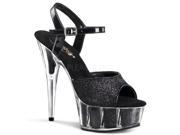 Pleaser DEL609 5G_B_M 14 1.75 in. Glitter Filled Platform Ankle Strap Sandal Black Clear Size 14