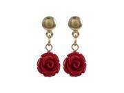Dlux Jewels Red 7 mm Rose Flower with Gold Filled Post Earrings