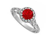 Fine Jewelry Vault UBUNR50855AGCZR Ruby CZ Halo Filigree Engagement Ring in 925 Sterling Silver 14 Stones