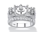 Palm Beach Jewelry 565376 0.96 TCW Round Cubic Zirconia Crown Ring Platinum Over 0.925 Sterling Silver Size 6