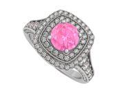 Fine Jewelry Vault UBUNR50871W14CZPS Created Pink Sapphire CZ Double Halo White Gold Engagement Ring 12 Stones