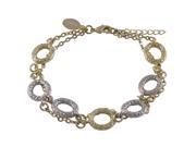 Dlux Jewels Rhodium Gold Open Hammered Ovals Alternating 9.5 x 11 mm with Gold Plated Brass Chain Two Row Bracelet 7 x 1 in.