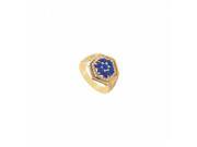 Fine Jewelry Vault UBUJ5033Y14CZS Created Sapphire CZ Flower Ring 14K Yellow Gold 1.50 CT TGW 52 Stones