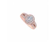 Fine Jewelry Vault UBNR84003P147X5CZ Morganite CZ Halo Ring With Split Shank in Rose Gold