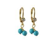 Dlux Jewels TwoTurquoise 4 mm Balls Gold Tone Brass Lever Back with Crytal Earrings
