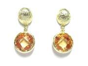 Dlux Jewels 16 mm Gold Plated Brass Earrings with Round Champagne Cubic Zirconia