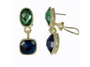 Dlux Jewels Gold Plated Brass Omega Clip Earrings Green Blue Color