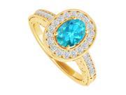Fine Jewelry Vault UBUNR84512Y149X7CZBT Oval Blue Topaz CZ Engagement Ring in 14K Yellow Gold 32 Stones