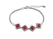 Dlux Jewels Rhodium Plated Sterling Silver 4 Ruby 5 x 5 mm Square with White Cubic Zirconia Border with Two Row Box Chain Bracelet 6.5 x 1 in.