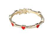 Dlux Jewels Gold Tone Brass Bangle with Red Enamel Hearts 35 mm