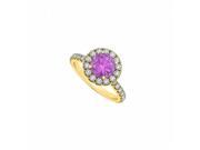 Fine Jewelry Vault UBNR50838Y14CZAM February Birthstone Amethyst CZ Halo Engagement Ring in 14K Yellow Gold 8 Stones