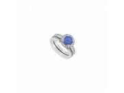 Fine Jewelry Vault UBJS3176ABW14DS Diamond Sapphire Halo Engagement Ring With Wedding Band Sets in 14K White Gold 1.25 CT 34 Stones