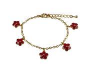 Dlux Jewels 5 Red Enamel Flowers Dangling 6 in. Gold Tone Brass Bracelet
