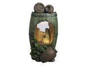 NorthLight 31 in. LED Lighted Rustic Green Barrel Brown Urn Pots Spring Outdoor Garden Water Fountain
