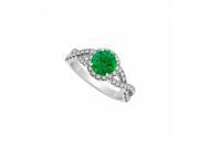 Fine Jewelry Vault UBUNR84630W14CZE Criss Cross Halo Engagement Ring With May Birthstone Emerald CZ April Birthstone 46 Stones