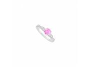 Fine Jewelry Vault UBUJS3053AW14CZPS Created Pink Sapphire Round CZ Engagement Ring With Prong Set in 14K White Gold 1.25 CT 10 Stones