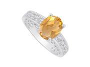 Fine Jewelry Vault UBNR83553W149X7CZCT CZ Oval Citrine Ring in 14K White Gold 8 Stones