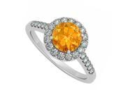 Fine Jewelry Vault UBNR50345W14CZCT November Citrine With CZ April Birthstone Halo Engagement Ring 24 Stones