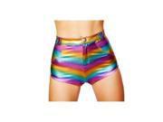 Roma Costume SH3257 Rainbow S M High Waisted Denim Shorts with Button Front Detail Rainbow Small Medium