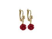 Dlux Jewels Red 6 mm Flower Dangling 19 mm Long Gold Filled Lever Back Earrings with Ball