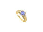 Fine Jewelry Vault UBUNR83887Y14CZTZ Tanzanite CZ Halo Engagement Ring in 14K Yellow Gold 50 Stones