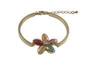 Dlux Jewels Multi Color Cats Eye Stone 23 mm Flower with White Crystal Center Gold Plated Brass Bangle Bracelet 7 in.