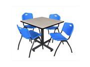 Regency TKB3636PL47BE 36 In. Square Laminate Table Maple Kobe Base With 4 M Stacker Chairs Blue