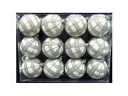 Queens of Christmas WL ORN 12PK PLD GO White Ball Ornament with Gold Silver Plaid Design Pack of 12