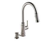 Delta Faucet 034449775960 Allentown Single Lever Handle Kitchen Faucet with Pull Down Spray and Remote Soap Dispenser Spotshield Stainless