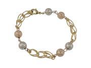 Dlux Jewels Silver Rose Plated 8 mm Etched Balls with Gold Link Chain Tri Color Bracelet 7.5 in.