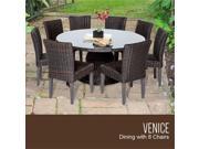 TKC Venice Outdoor Patio Dining Table with 8 Armless Chairs Chestnut Brown 60 in.