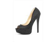 Leg Avenue 5035 Glamour5 .5 In. Satin Rhinestone Peep Toe Pump With 2 In. Covered Platform Size 6 Black