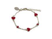 Dlux Jewels Red Enamel Hearts Gold Plated Brass Chain Bracelet 5 in.
