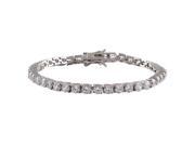 Dlux Jewels Rhodium Plated Sterling Silver 4 mm AAA Cubic Zirconia Tennis Bracelet with Double Safety Lock 7.25 in.