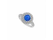 Fine Jewelry Vault UBUNR84598W14CZS September Birthstone Sapphire Double Circle CZ in 14K White Gold Halo Engagement Ring 20 Stones