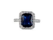 Dlux Jewels Sapphire Square Cubic Zirconia Surrounded White Sterling Silver Ring Size 6